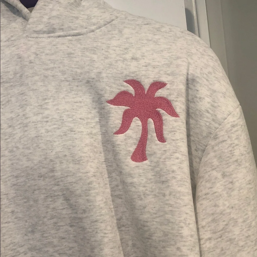 Casual Light Gray Hoodie with Pink Accents - Picture 3 of 6